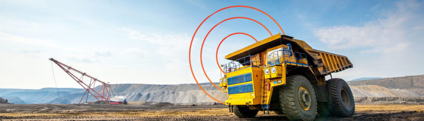 Mining truck with illustrated data rings
